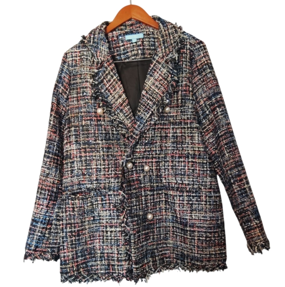 Fresh Twist Women's Elegant Multi Color Blazer Pearl Decor Buttons 1 X